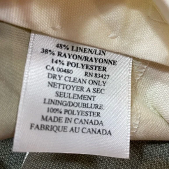 Saks Fifth Avenue Men's 36x30 Gray Linen Blend Pants Green/light Olive pleated - Picture 7 of 8